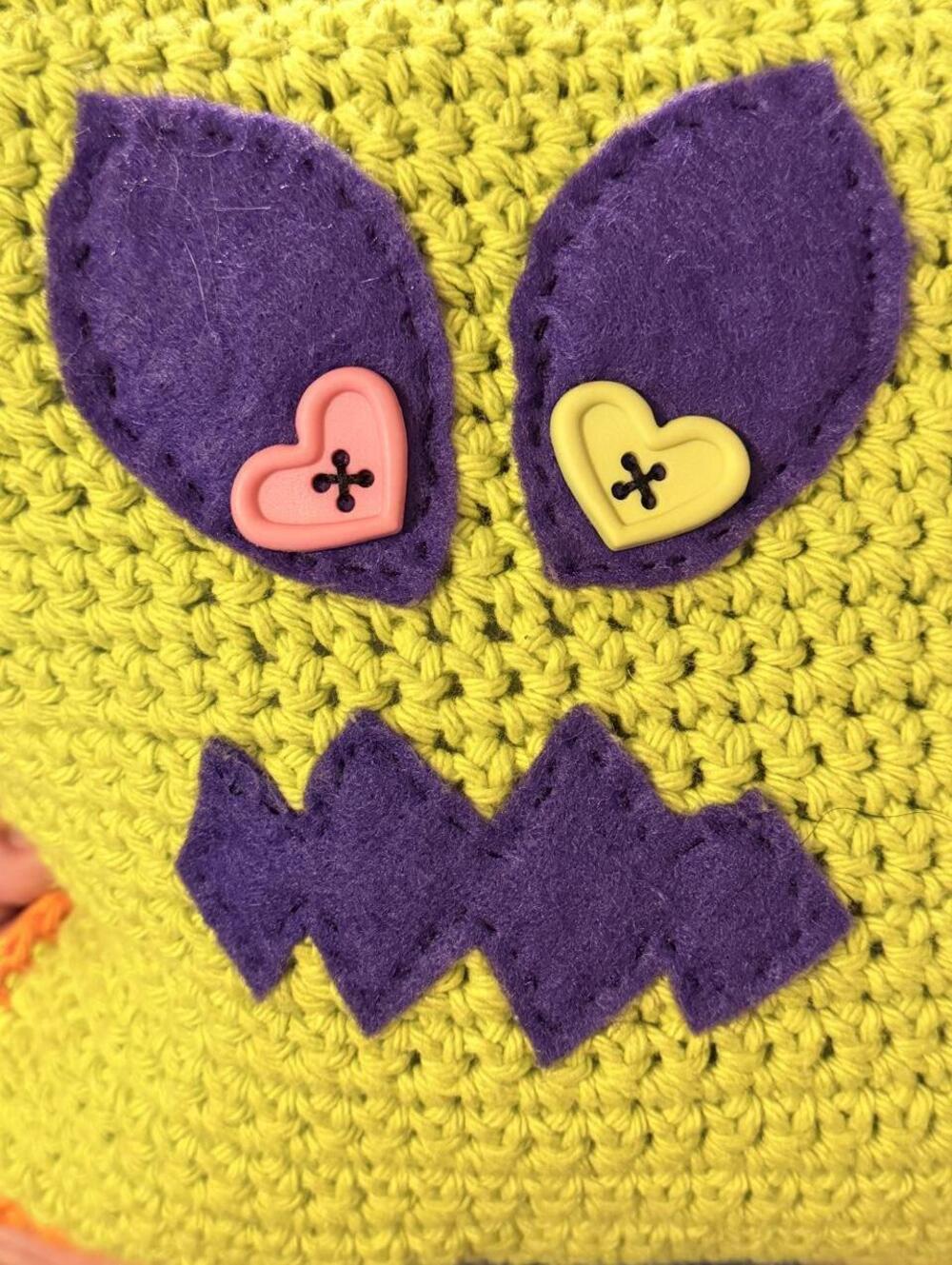 Unique Handmade Crochet Monster Pillows Set of 2 Square Stuffed Character Plush - Picture 6 of 6